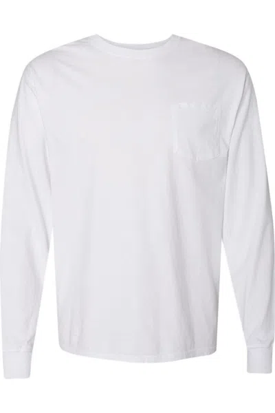 Comfortwash By Hanes Garment-dyed Long Sleeve T-shirt With A Pocket In White