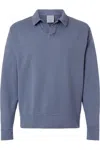 Comfortwash By Hanes Garment-dyed Polo Collar Sweatshirt In Blue