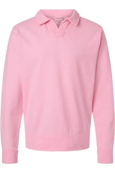 Comfortwash By Hanes Garment-dyed Polo Collar Sweatshirt In Pink
