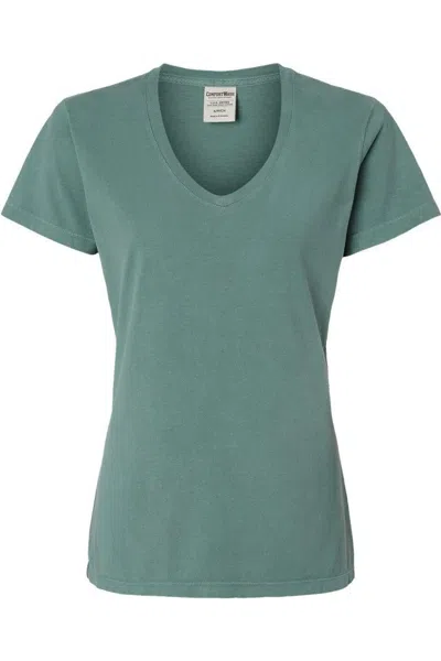 Comfortwash By Hanes Garment-dyed Women´s V-neck T-shirt In Green