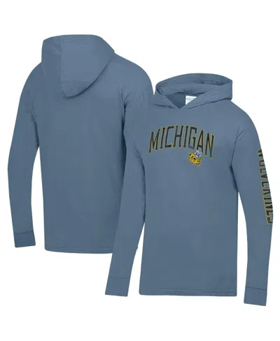 Comfortwash Men's Blue Michigan Wolverines Long Sleeve Hooded T-shirt In Gray
