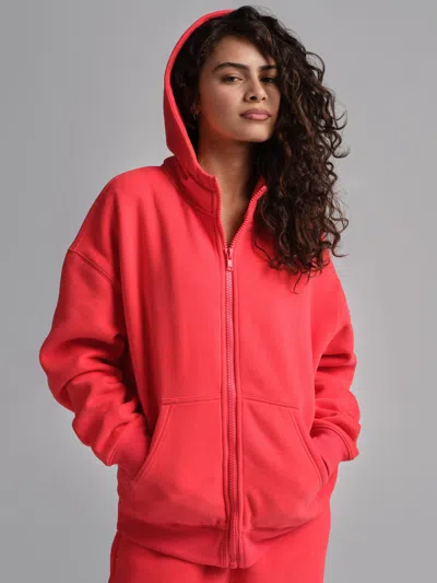 Comfrt Basic Crop Zip Hoodie In Red