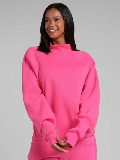 Comfrt Basic Mock Neck Sweatshirt In Hot Pink
