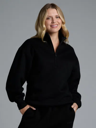 Comfrt Basic Quarter Zip Mock Neck In Onyx Black