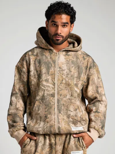 Comfrt Camo Zip Hoodie In Brown