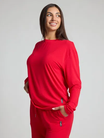 Comfrt Cloud Lounge Long Sleeve Tee Shirt In Red