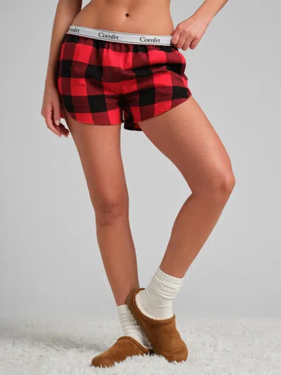 Comfrt Flannel Pajama Shorts In Red