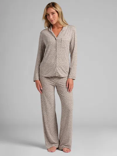 Comfrt Luna Lounge Long Sleeve Pant Pj Set In Brown