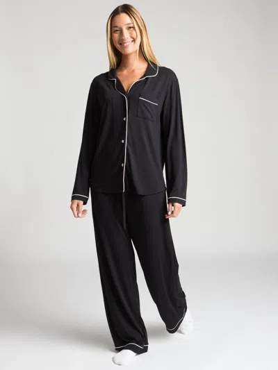 Comfrt Luna Lounge Long Sleeve Pant Pj Set In Black