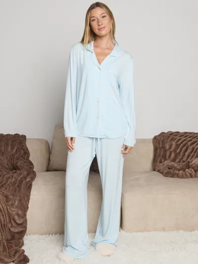 Comfrt Luna Lounge Long Sleeve Pant Pj Set In Blue