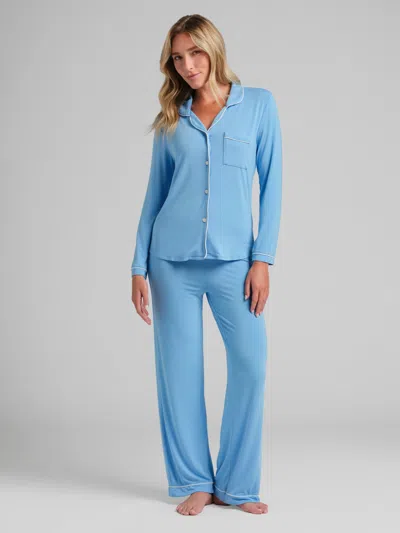 Comfrt Luna Lounge Long Sleeve Pant Pj Set In Blue