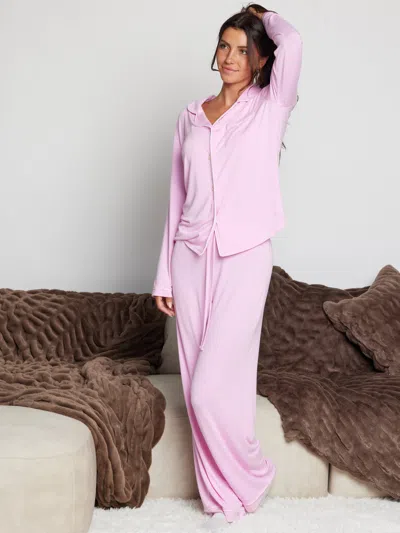 Comfrt Luna Lounge Long Sleeve Pant Pj Set In Pink