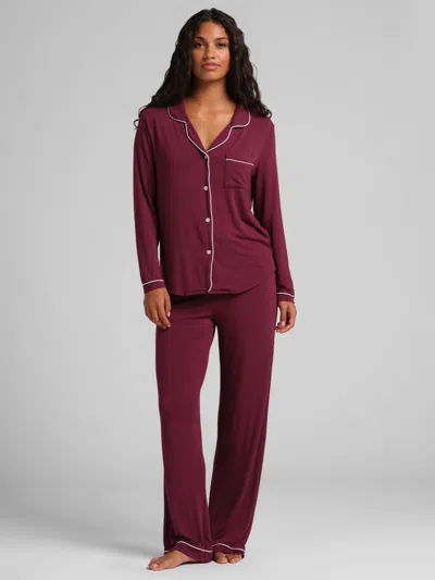 Comfrt Luna Lounge Long Sleeve Pant Pj Set In Burgundy