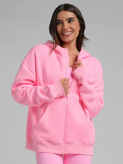 Comfrt Neon Basic Crop Zip Hoodie In Cotton Candy