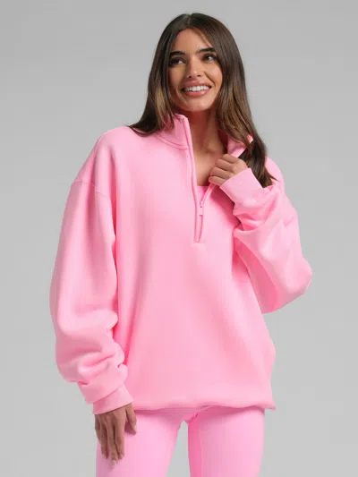 Comfrt Neon Basic Quarter Zip Mock Neck In Pink