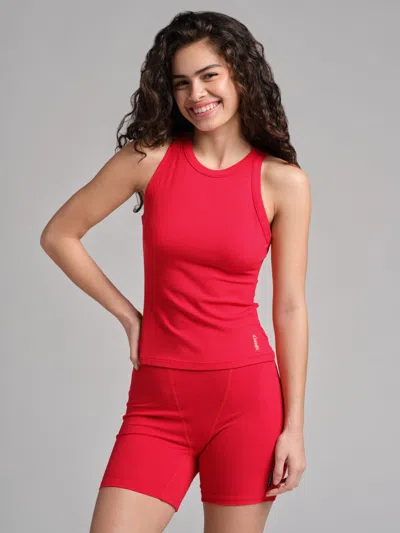 Comfrt Rib Contour High Neck Tank In Red