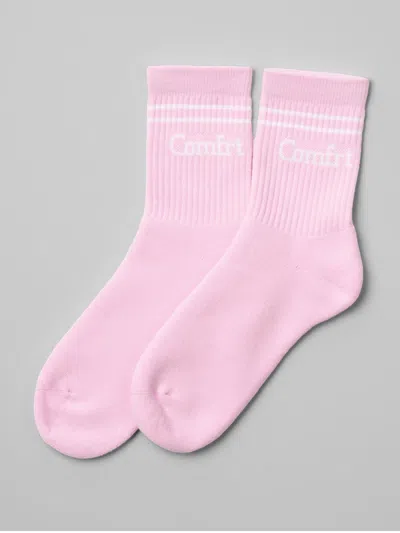 Comfrt Stripe Trim Ankle Socks In Cherry Blossom,white