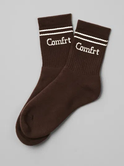 Comfrt Stripe Trim Ankle Socks In Espresso,white