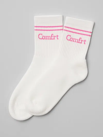 Comfrt Stripe Trim Ankle Socks In White,hot Pink