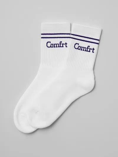 Comfrt Stripe Trim Ankle Socks In White,navy