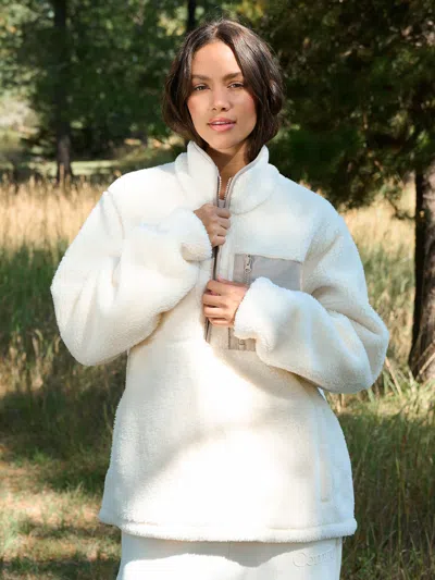 Comfrt Teddy Half Zip Jacket In White