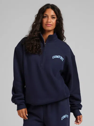Comfrt Varsity Quarter Zip In Blue