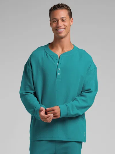 Comfrt Waffle Lounge Henley Long Sleeve In Green