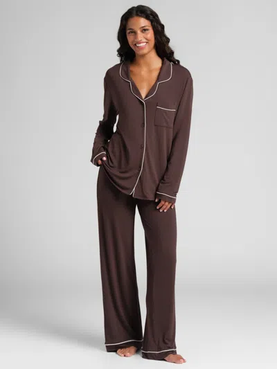 Comfrt Women's  Luna Lounge Long Sleeve Pant Pj Set In Brown