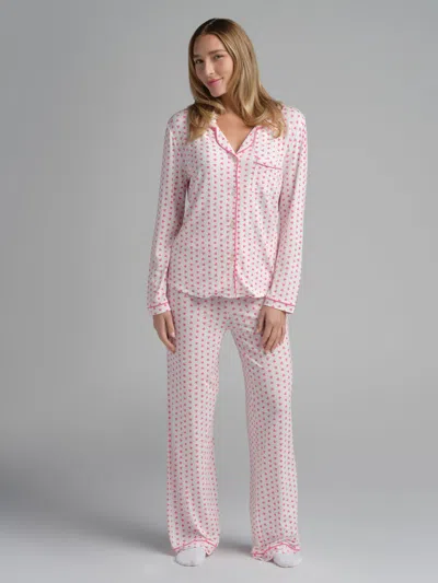 Comfrt Women's  Luna Lounge Long Sleeve Pant Pj Set In Heart Print