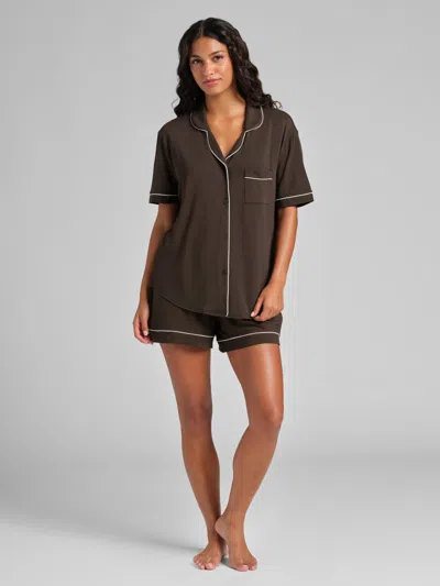 Comfrt Women's  Luna Lounge Short Sleeve Short Pj Set In Brown