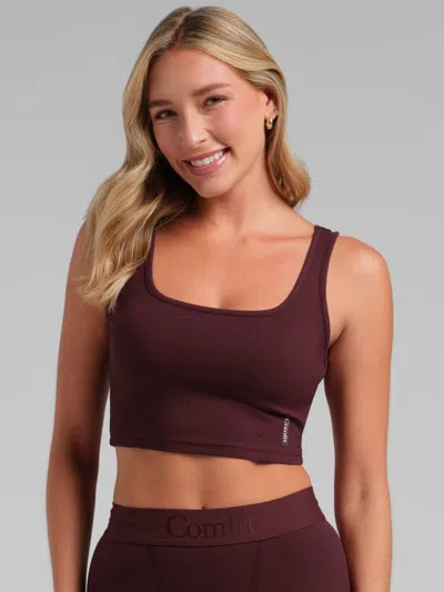 Comfrt Women's  Rib Contour Crop Tank In Burgundy