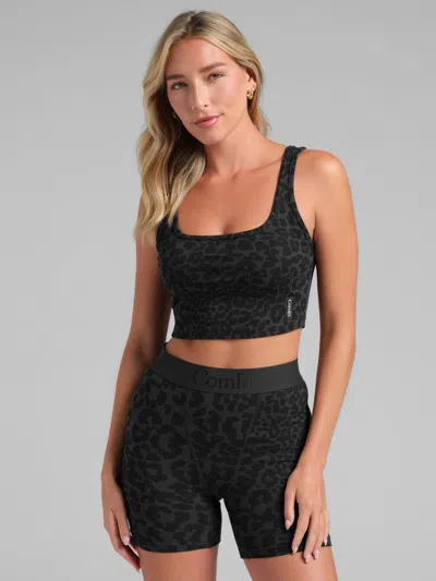 Comfrt Women's  Rib Contour Crop Tank In Animal Print