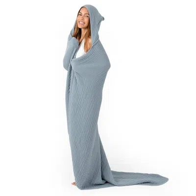 Comfy Cubs Adult Hooded Towel, Large Muslin Cotton Durable And Dual Function Wearable Blanket And Absorbent In Pacific Blue