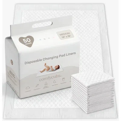 Comfy Cubs Baby Changing Pad Liners Medium - Soft Quilted Disposable Changing Pads For Baby, Ultra Absorbent, W In White