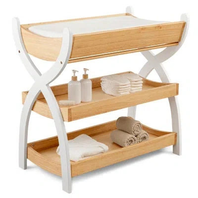 Comfy Cubs Baby Changing Table - Sturdy Wood Construction With Two Open Shelves For Infant Essentials Storage In Natural,white