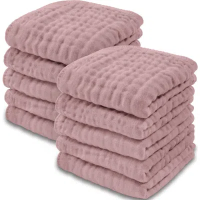 Comfy Cubs Muslin Washcloths In Mauve