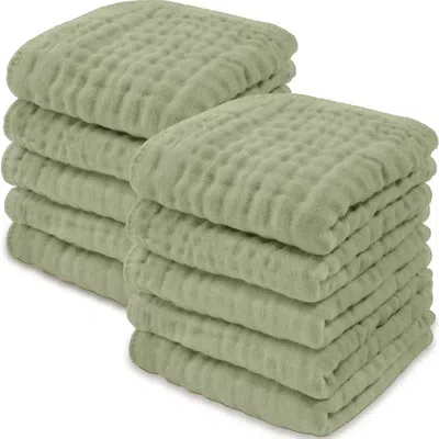 Comfy Cubs Muslin Washcloths In Sage
