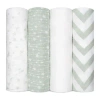 Comfy Cubs Muslin Swaddle Blankets, 4 Pack In Green