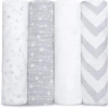 Comfy Cubs Muslin Swaddle Blankets, 4 Pack In Grey