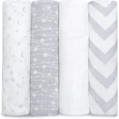 Comfy Cubs Muslin Swaddle Blankets, 4 Pack In Grey