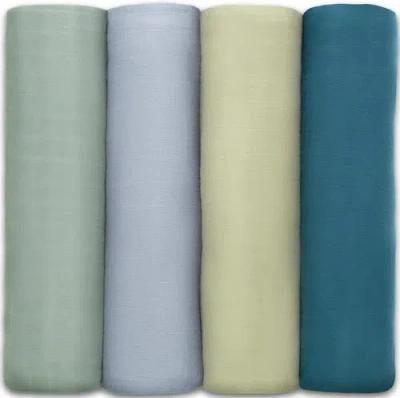 Comfy Cubs Muslin Swaddle Blankets, 4 Pack In Sage, Fern, Neptune