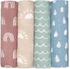 Comfy Cubs Muslin Swaddle Blankets, 4 Pack In Sun, Rainbow, Rain, Doodle
