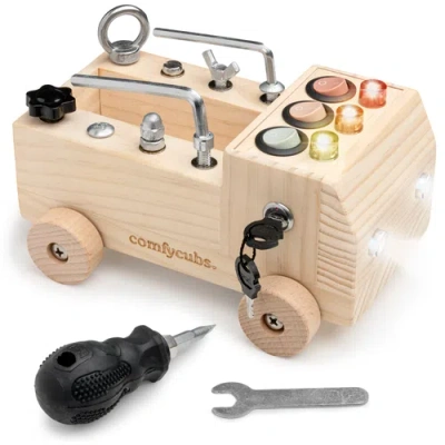 Comfy Cubs Busy Board Truck Toy Set For Kids 3+ In Natural Wood