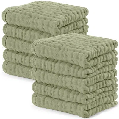 Comfy Cubs Muslin Baby Washcloths - Soft 6-layer Cotton Wash Cloths For Sensitive Skin - 10"x10" Large, Gentle, In Green