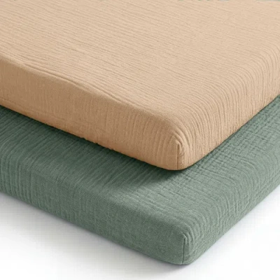 Comfy Cubs Muslin Cotton Bassinet Sheets, 2 Pack In Green