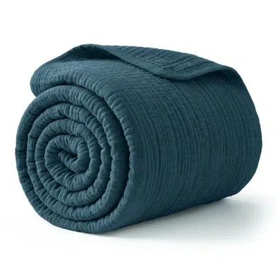 Comfy Cubs Muslin Large Throw Blanket - 50” X 70” Quilted Design - Lightweight, Breathable 6-layer Gauze Fabric In Blue