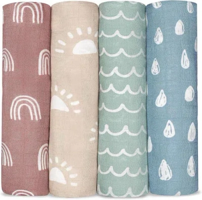 Comfy Cubs Muslin Swaddle Blankets, 4 Pack In Multi
