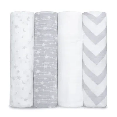 Comfy Cubs Muslin Swaddle Blankets (pack Of 4) - 47” X 47”, Soft Cotton, Large Swaddling Wrap In Gray