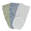 Comfy Cubs Swaddle Blankets With Easy Access Zipper In Stone, Pacific Blue, Sage