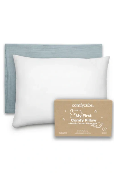 Comfy Cubs Toddler Pillows With Soft Muslin Pillow Case In Blue